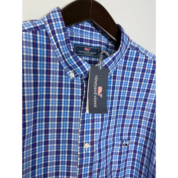 Vineyard Vines Men's Tattersall Classic Fit Poplin Button-Down Shirt Blue Sz XL - Picture 4 of 11